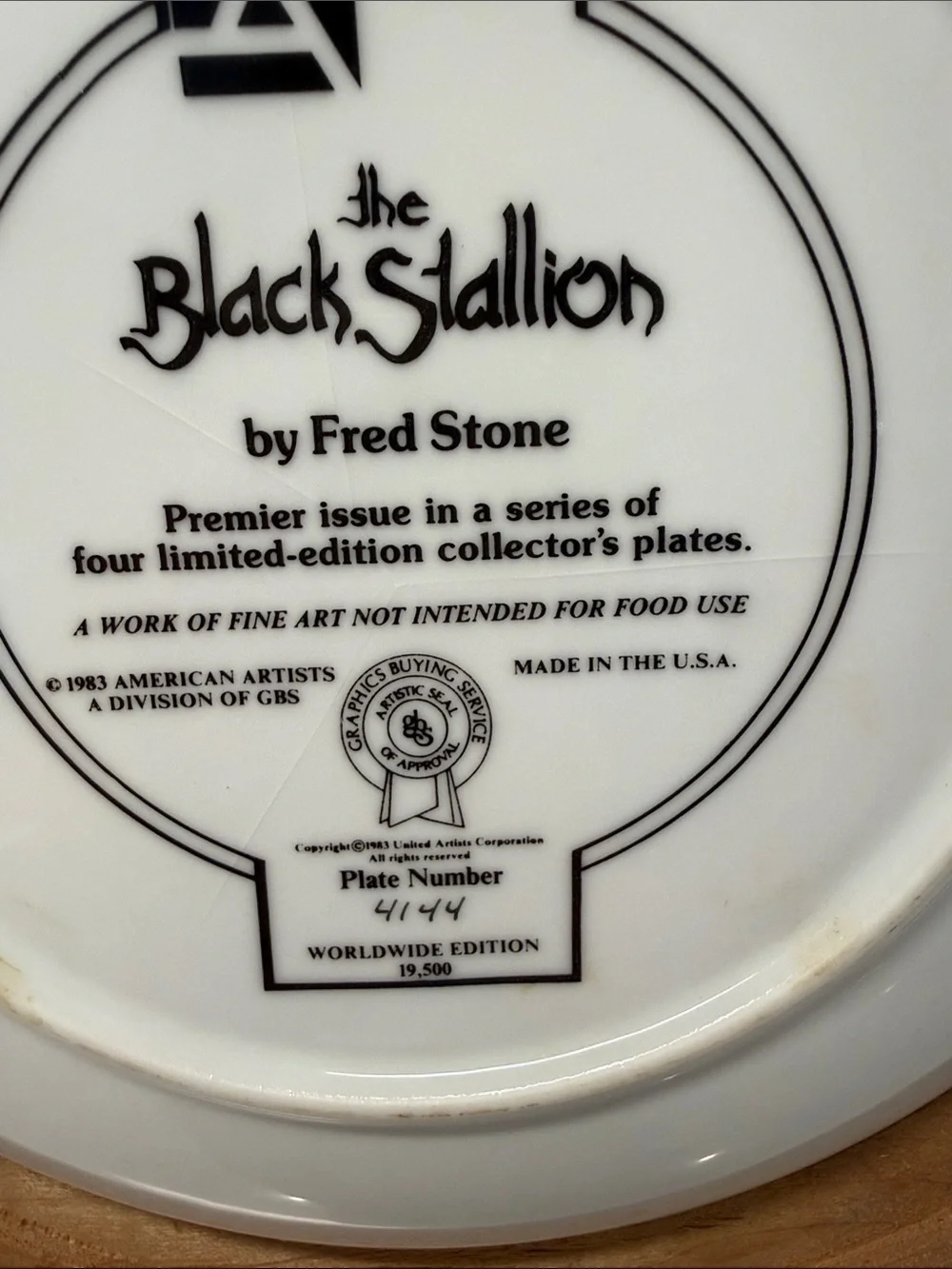Fred Stone “The Black Stallion” Horse Wall Plate in Wood Frame